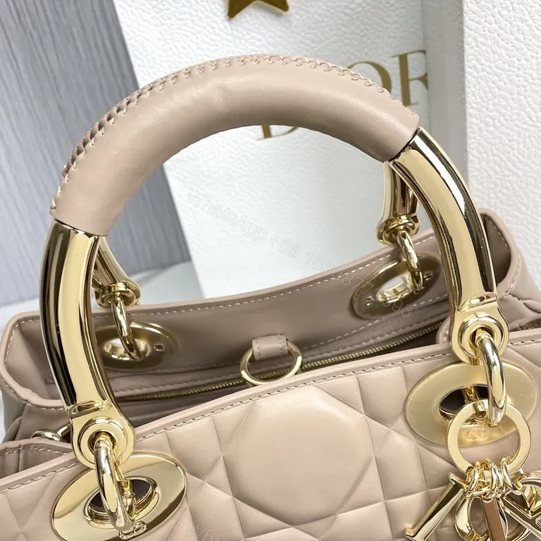 View 6 of Taupe Soft-Soled Luxury Satchel: Quilted, Structured Dior-Inspired Bag