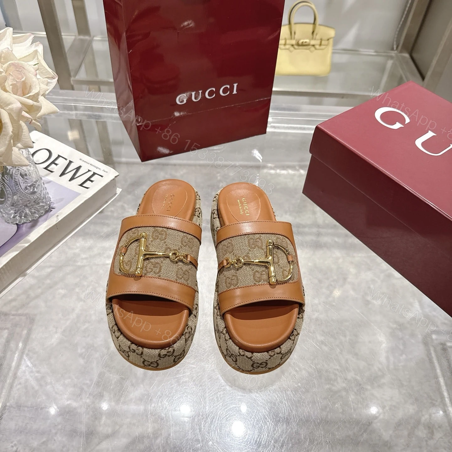 View 2 of GUCCI WOMEN’S PLATFORM SLIDES WITH HORSEBIT BROWN