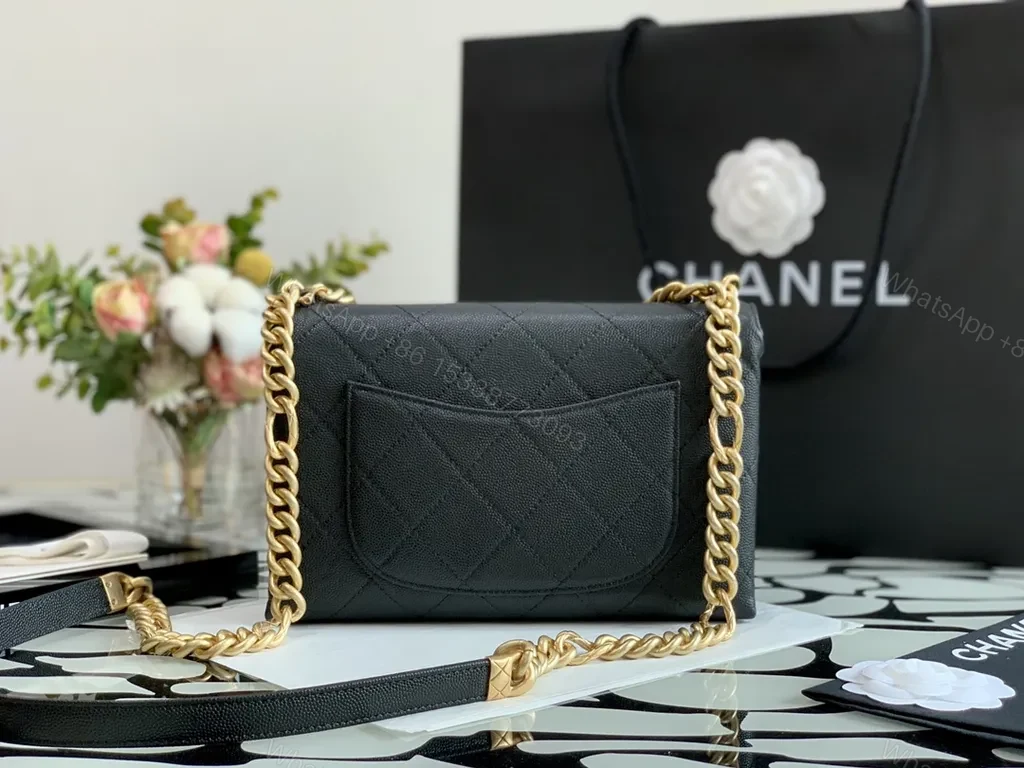 View 2 of Chanel-Inspired Quilted Leather Shoulder Bag with Gold Chain