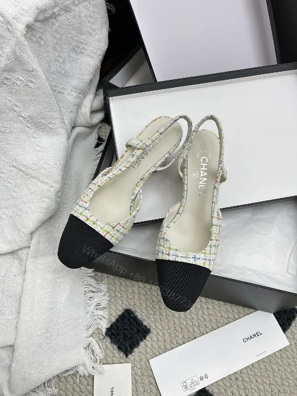 View 7 of Tweed Slingback Pumps with Black Cap Toe - Luxe Comfort