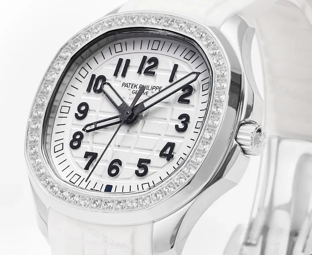 View 3 of Patek Philippe Aquanaut Luce 5268 Series White Dial with Diamond Bezel Stainless Steel and Satin Strap Modern Casual Elegant Style Watch