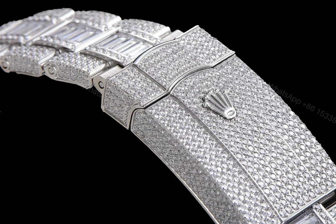 View 7 of Rolex Sky-Dweller Blue Diamond Replica 42MM Premium Full Pavé Steel Bracelet RG-ROLEX-SKYDWELLER-BLUE-DIAMOND-42