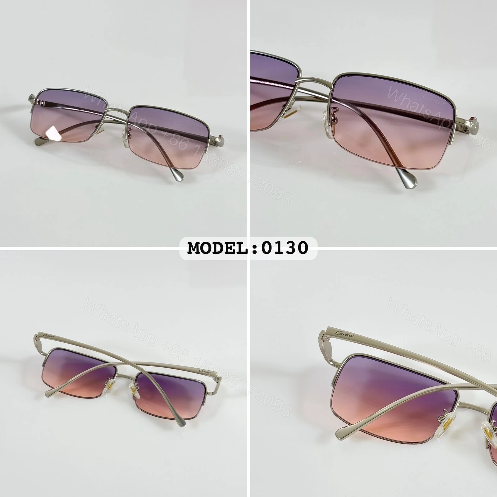 View 4 of Cartier 0130 Metallic Silver-Pink Gradient Sunglasses
