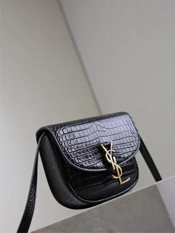 View 3 of Compact Luxe Crocodile-Textured Crossbody: Signature YSL Hardware