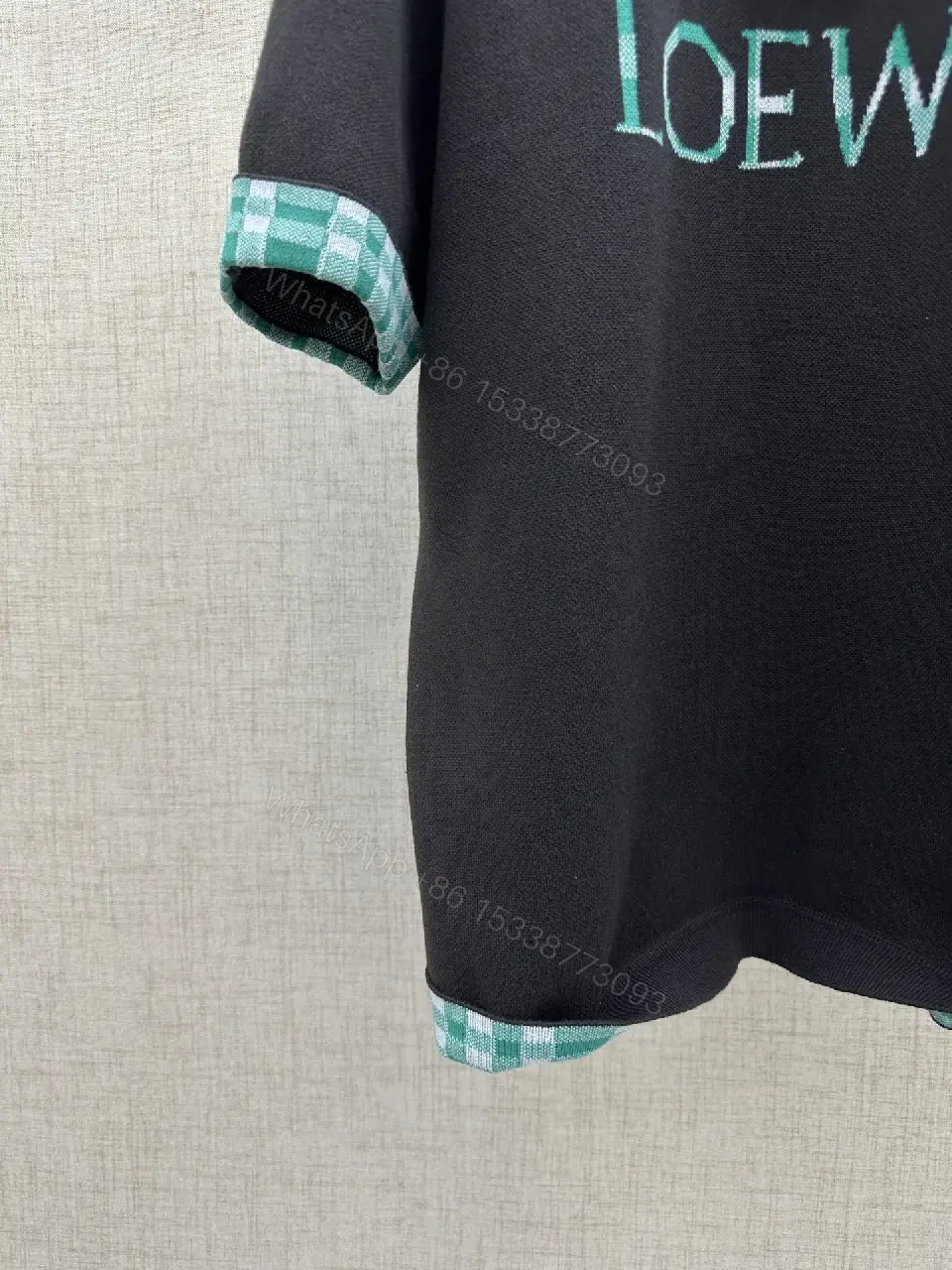 View 7 of Green Plaid-Trim LOEWE-Influenced Hoodie Tee