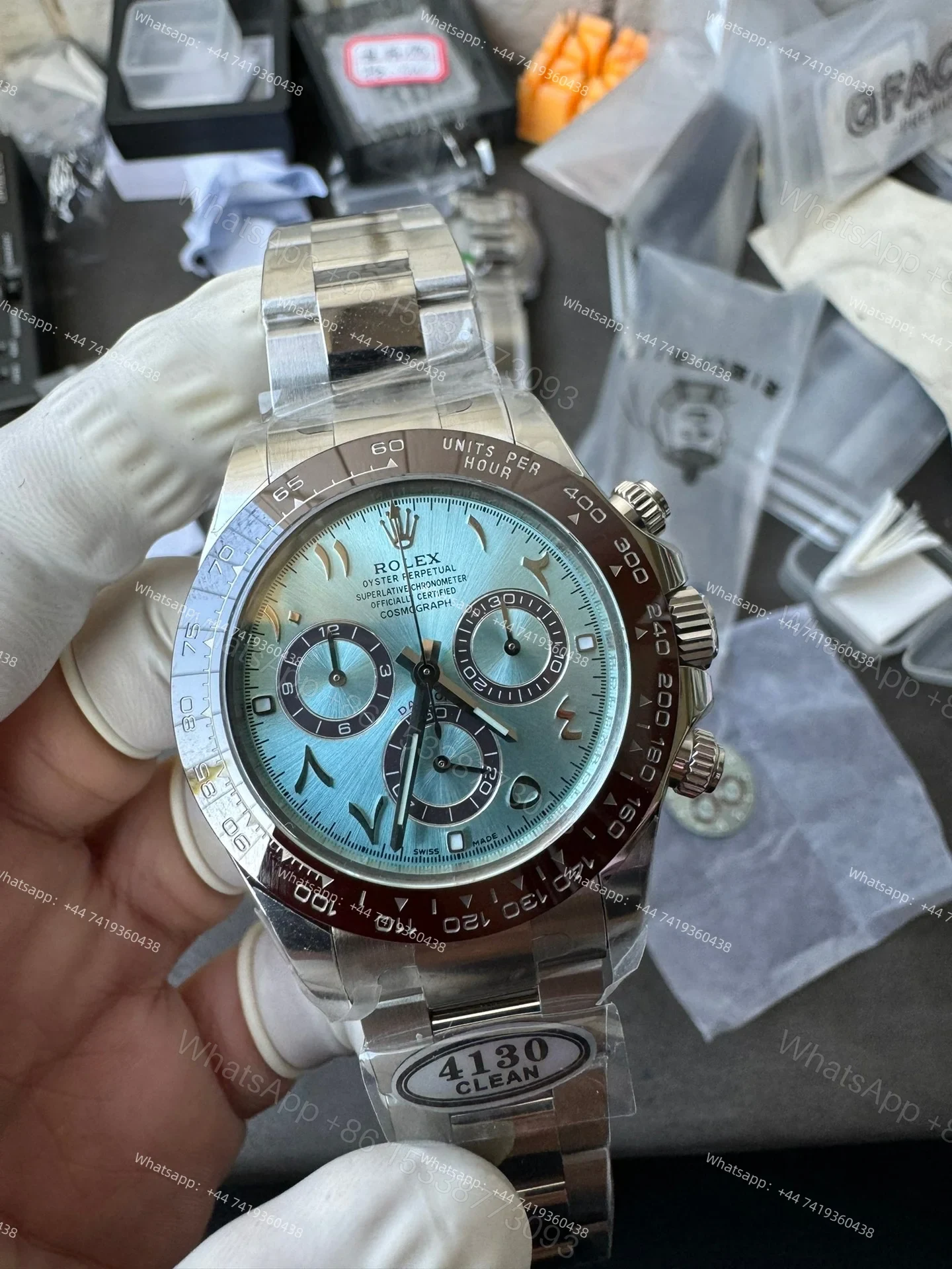 View 5 of Rolex Daytona M116506 Ice Blue Dial 1:1 Replica Watch – Middle East Platinum Style 4130 Super Clone
