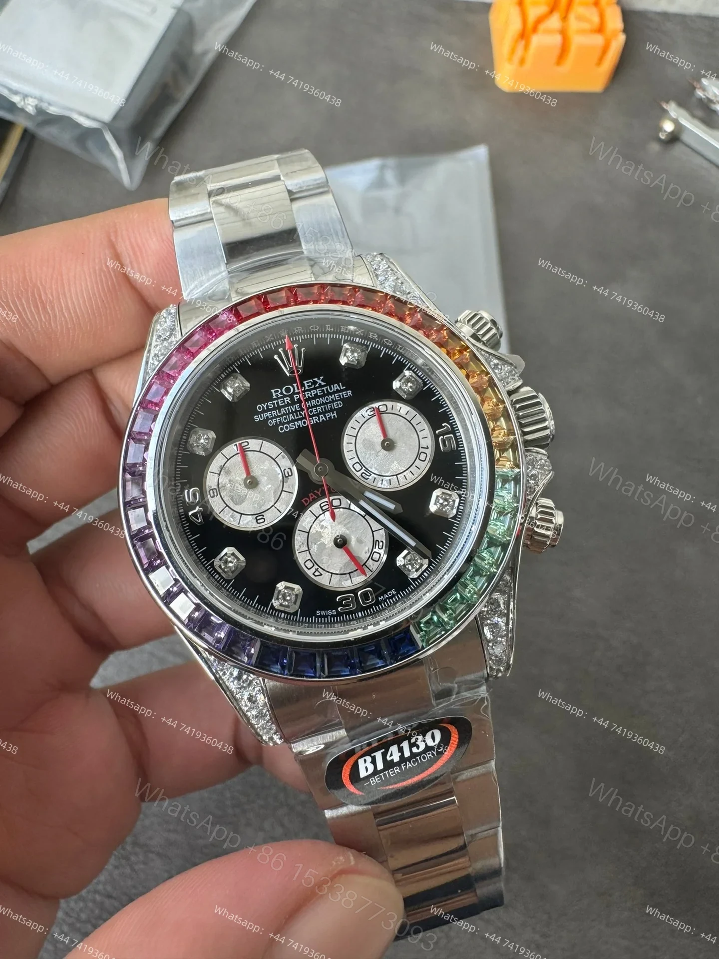 View 5 of Rolex Daytona 116599RBOW Rainbow Bezel 1:1 Replica – Black Diamond Dial Super Clone 4130