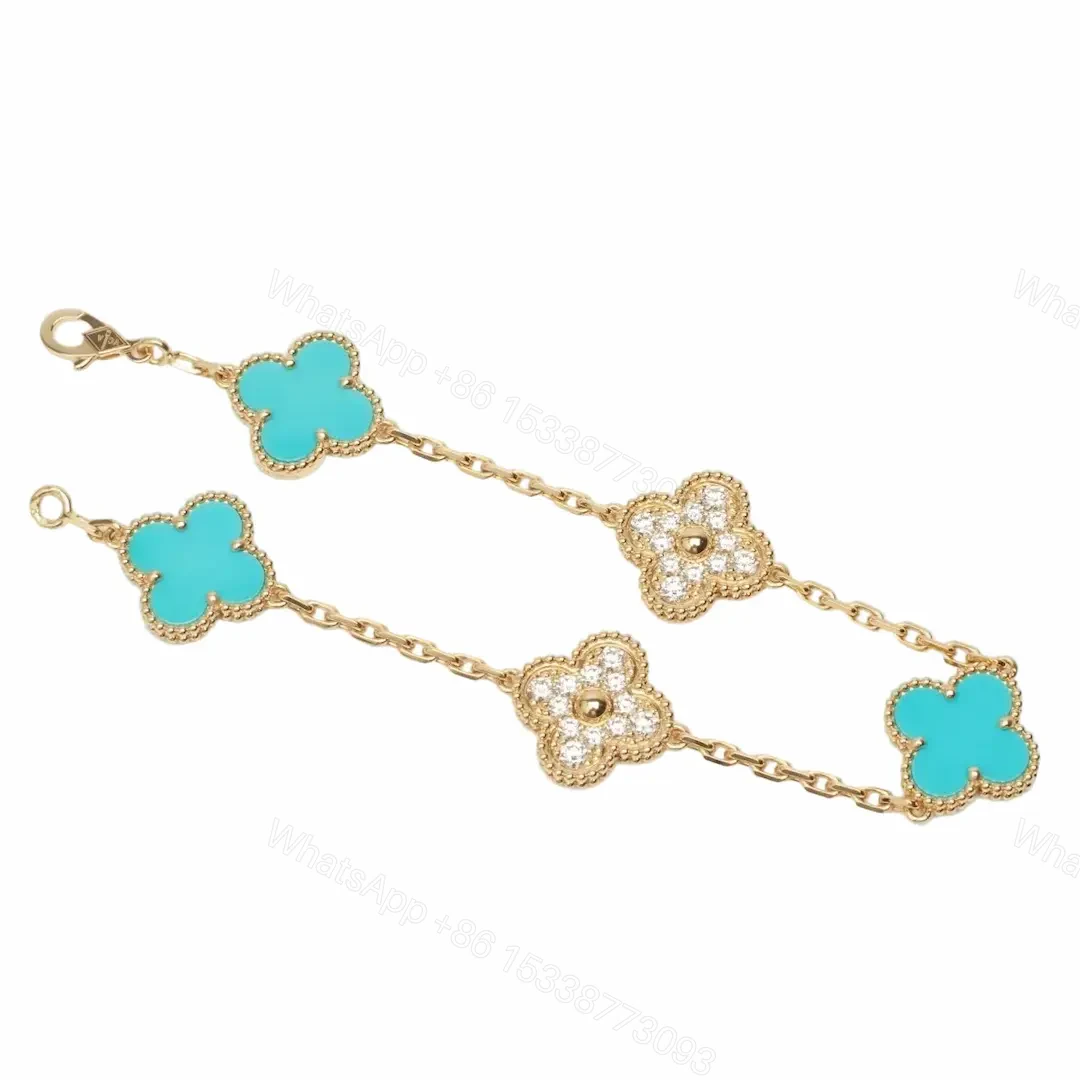 Van Cleef Arpels Vintage Alhambra 5 Motifs Turquoise Diamonds Bracelet — view 1