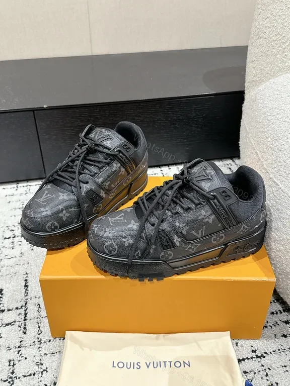 View 3 of Monochrome LV-Style High-Tops with Subtle Patterned Monogram Sneakers