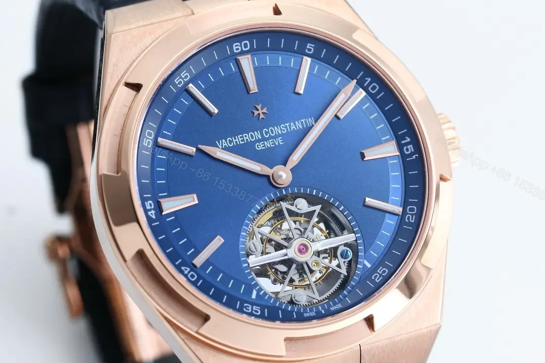 View 4 of 8F Factory Vacheron Constantin Overseas Tourbillon – Rose Gold Case, Blue Dial, Black Leather Strap, Automatic Watch