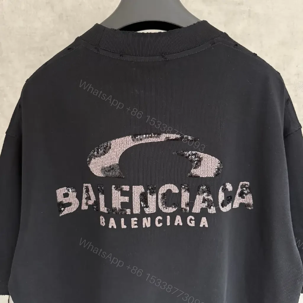 View 3 of Black Cotton Tee - Oversized Relaxed Fit with Embroidered Logo