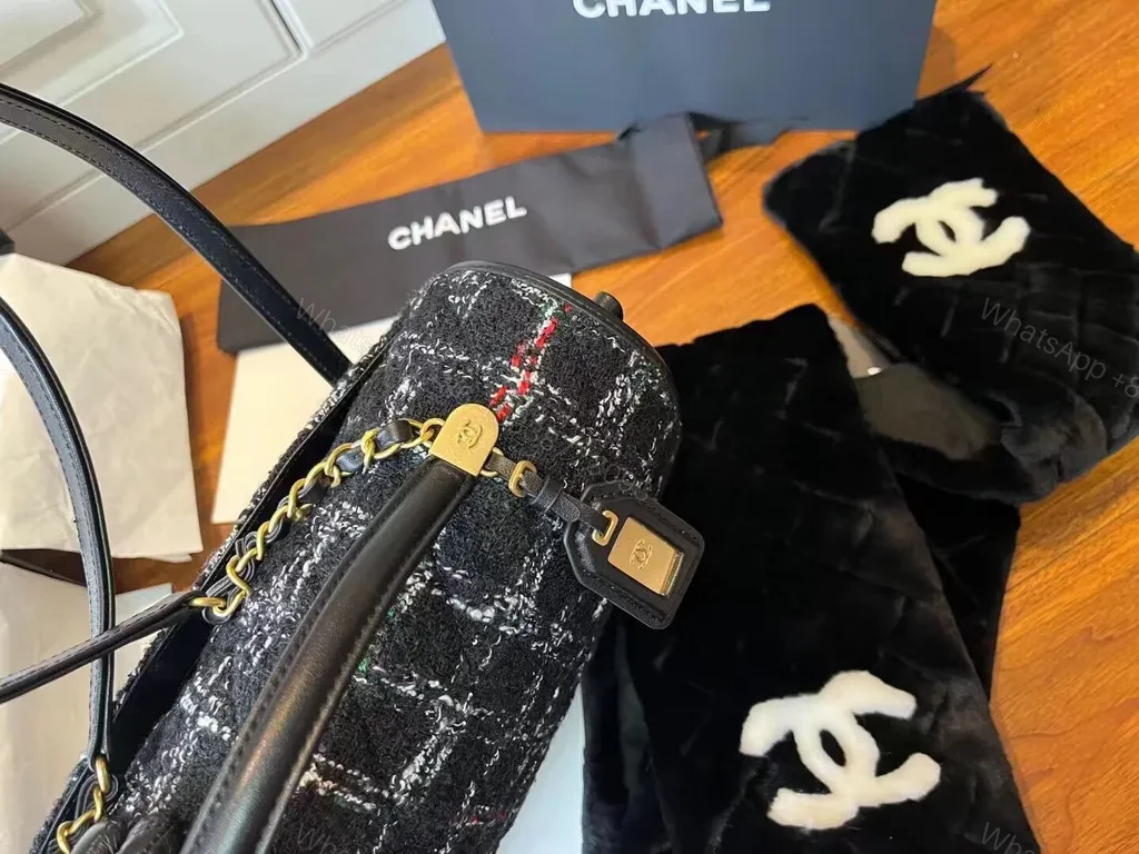 View 6 of Chic Tweed Satchel with Gold CC Hardware - Luxe Satchel