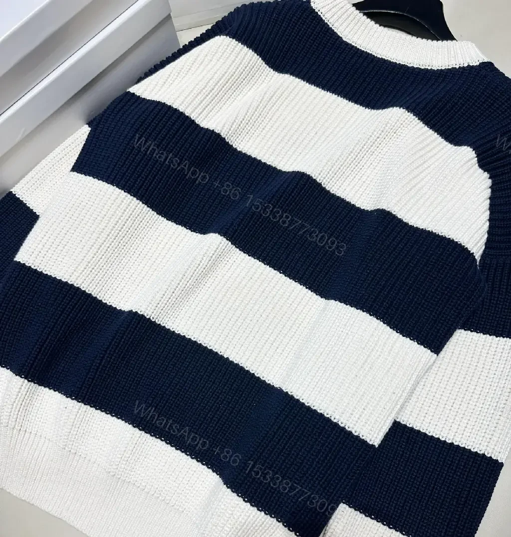 View 6 of Chunky Navy & Cream Knit Sweater - Designer-Inspired Comfort, All-Season