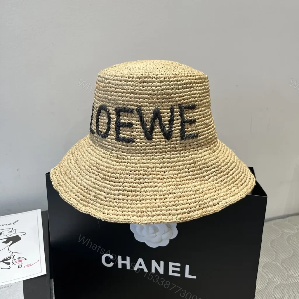 View 4 of Textured Straw Hat with Bold Lettering—Lux Breathable Sunhat