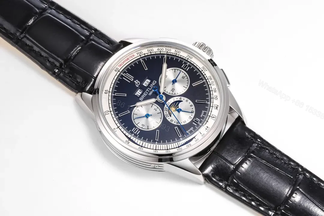 View 5 of OM Factory Breguet Classique Complications Perpetual Calendar Watch – Blue Dial with Black Leather Strap