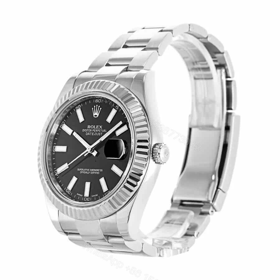 View 2 of Rolex Datejust II 116334 Super Clone : Steel Fluted Bezel Black Dial 41mm