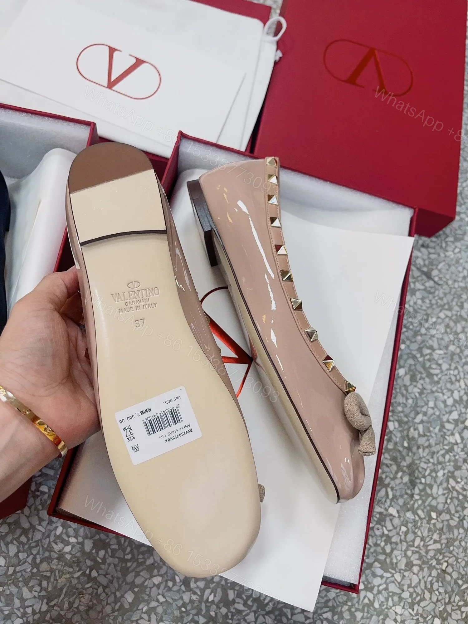 View 2 of Valentino Women Nude Patent Leather Studded Flats