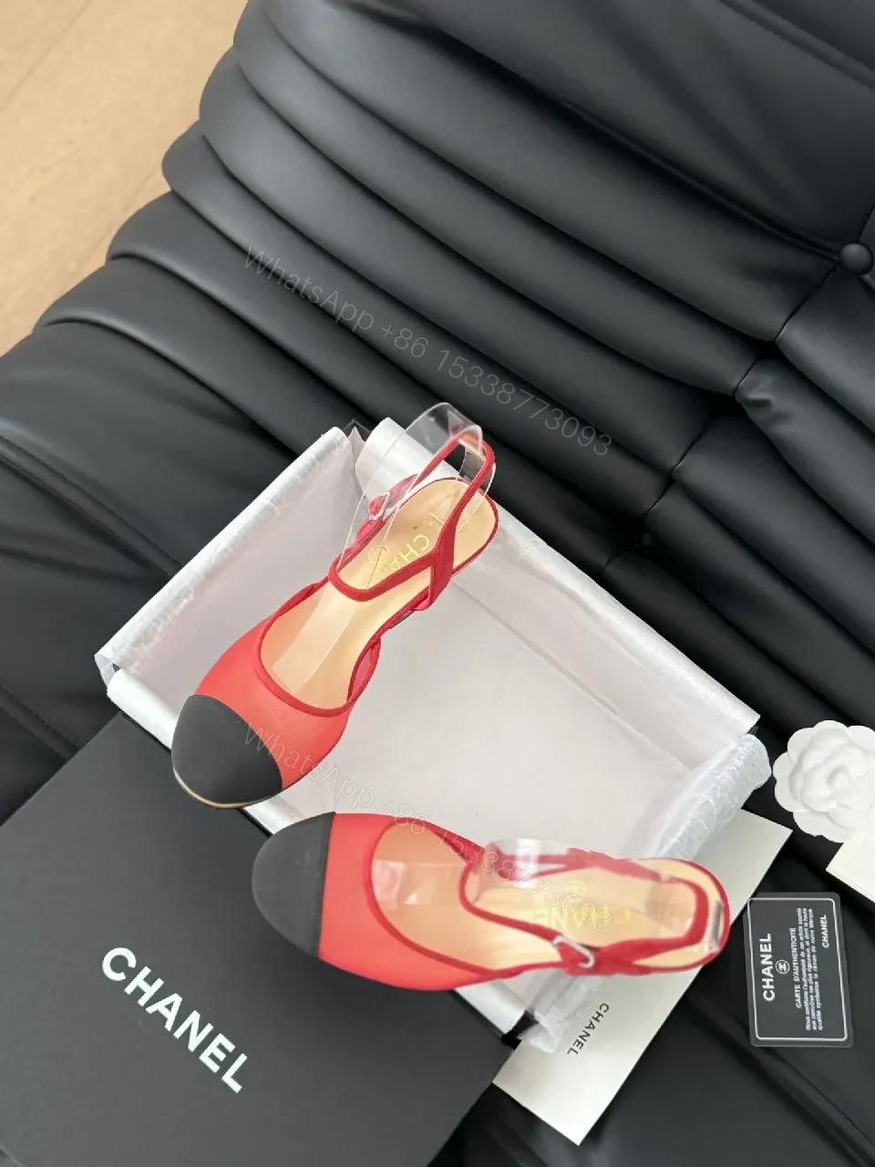 View 3 of Red Suede Slingback Heels with Transparent Straps – Stiletto Lift