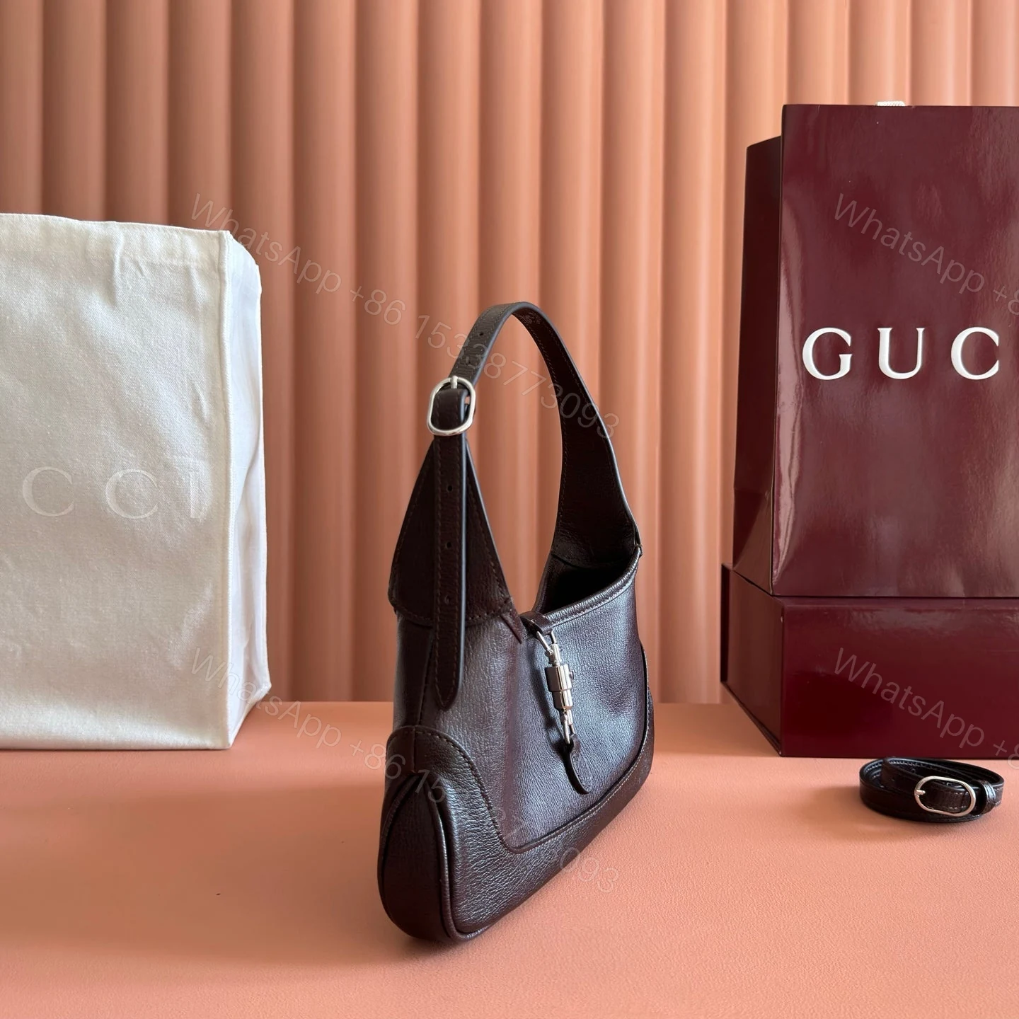 View 2 of GUCCI 26S JACKIE SLIM SHOULDER BAG 27 IN DARK BROWN CALFSKIN