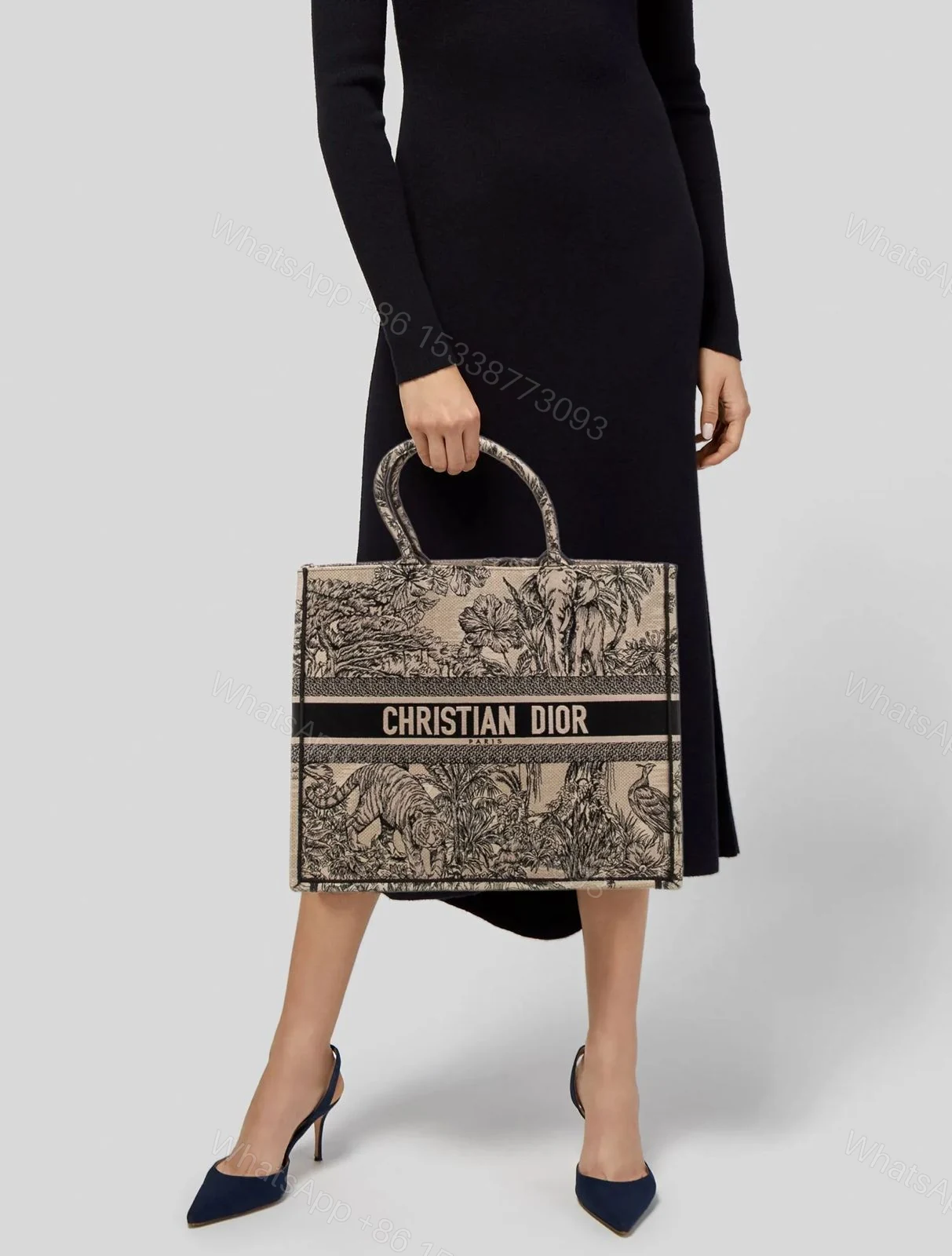 View 7 of Christian Dior Book Tote Bag In Dior Oblique Motif Embroidery First Copy | AAA+ Replica