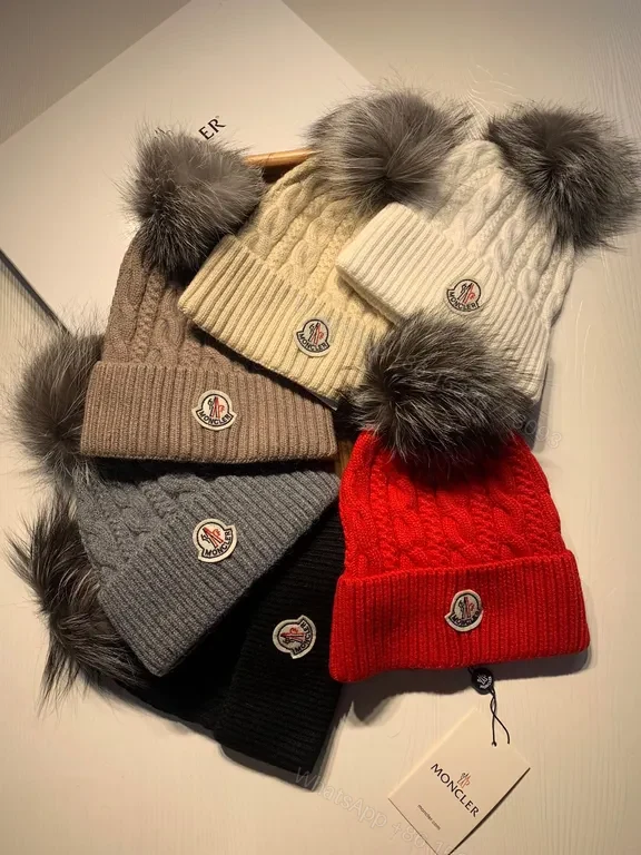 View 7 of Cozy Wool-Blend Beanie with Fur Pom â€” Moncler Style Warmth