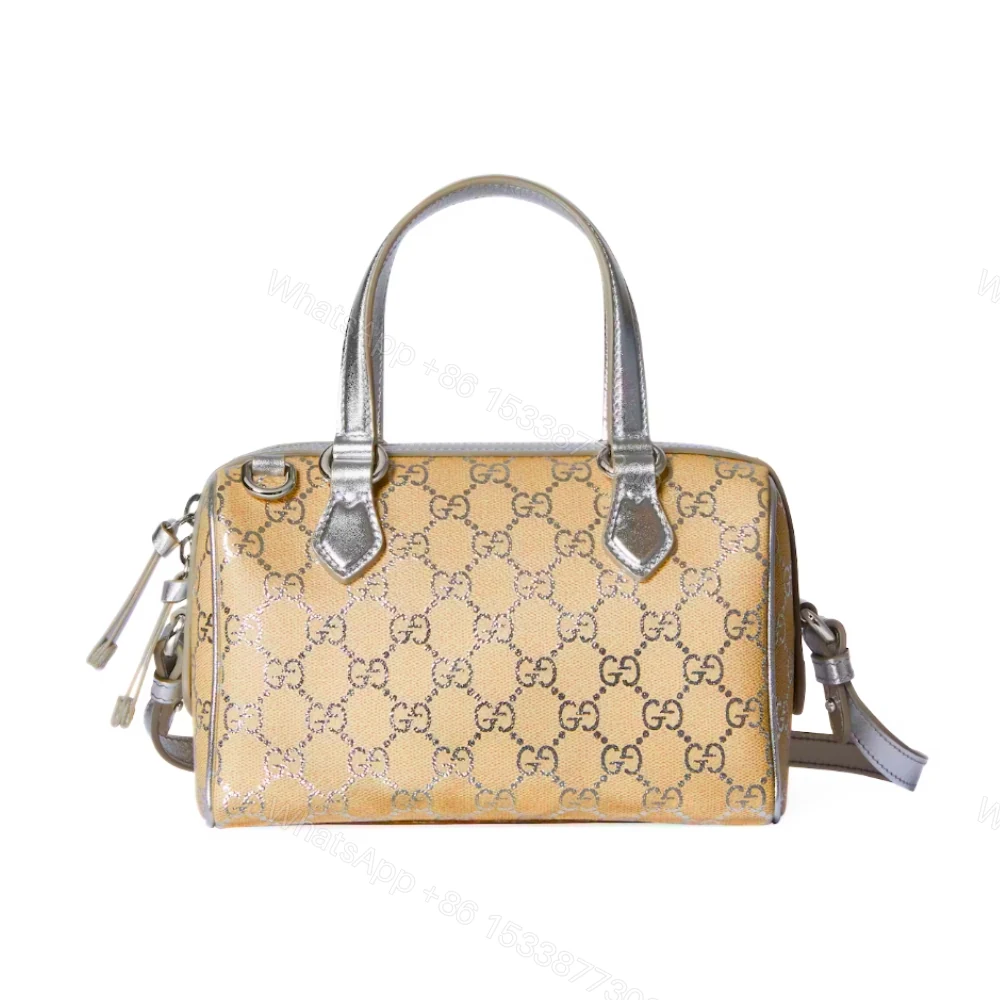 Gucci Gg Emblem Small Boston Bag Silver Gg Fabric 22Cm 848889 Fafel 8741 — view 1