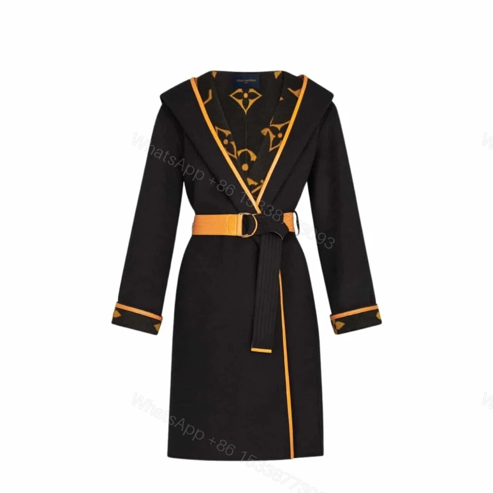Louis Vuitton Hooded Wrap Coat Monogram Wool In Black — view 1