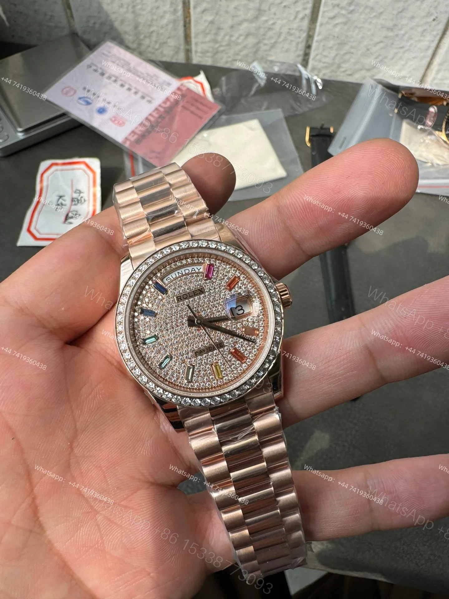 Rolex Day-Date M128235-0039 1:1 Replica Moissanite Rainbow Diamond Dial 36MM 3255 Movement Presidential Bracelet Super Clone Watch — view 1