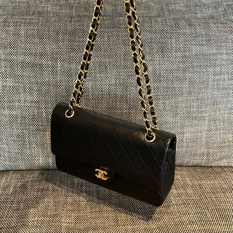 View 8 of Chic Black Quilted Bag + Gold Chain â€” Luxe Carry