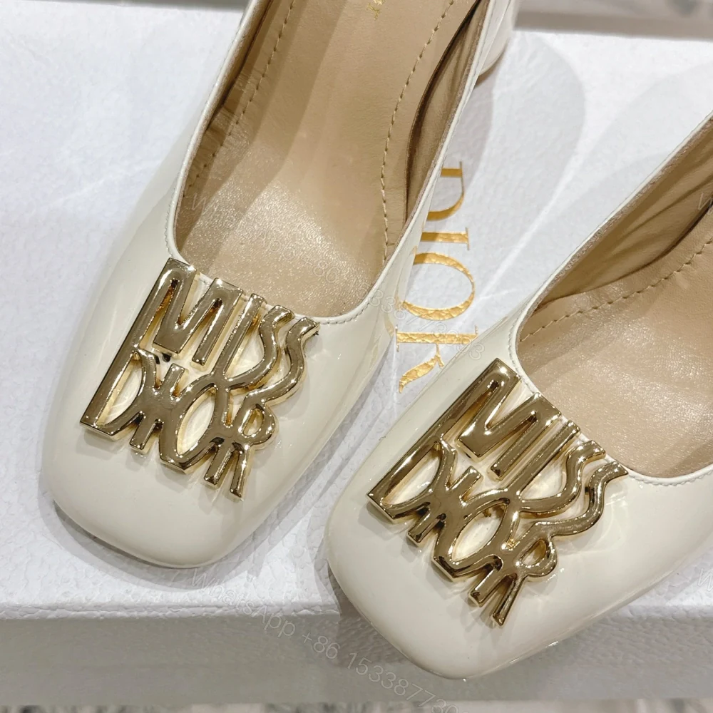 View 7 of 高仿Dior*Miss系列KCX320方頭LOGO金屬扣高踭單鞋白色免檢版