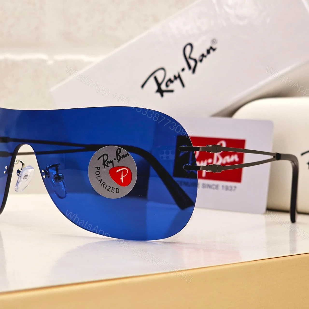 View 3 of Ray-Ban Shield Blue Polarized Sunglasses Black Frame