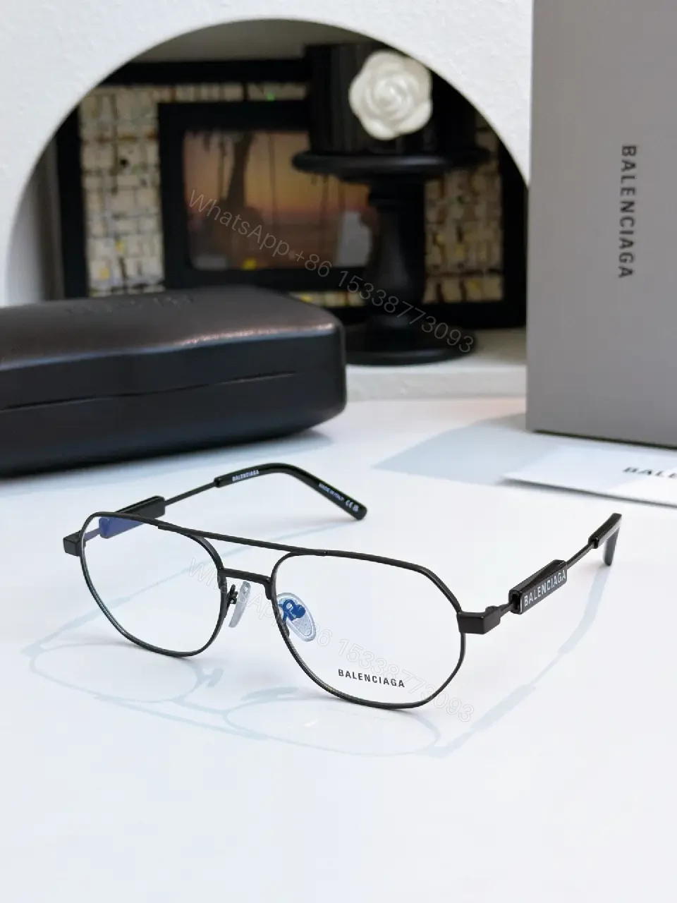 View 3 of Silver Metal Aviator Sunglasses: Luxe Slim Frames with Logo Detailing