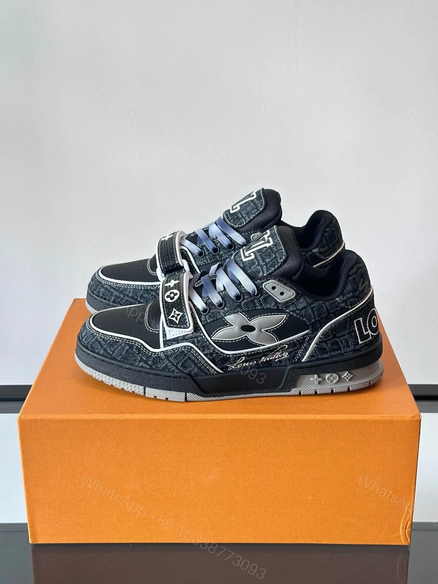 View 2 of LV Men Black Fabric Leather Sneakers