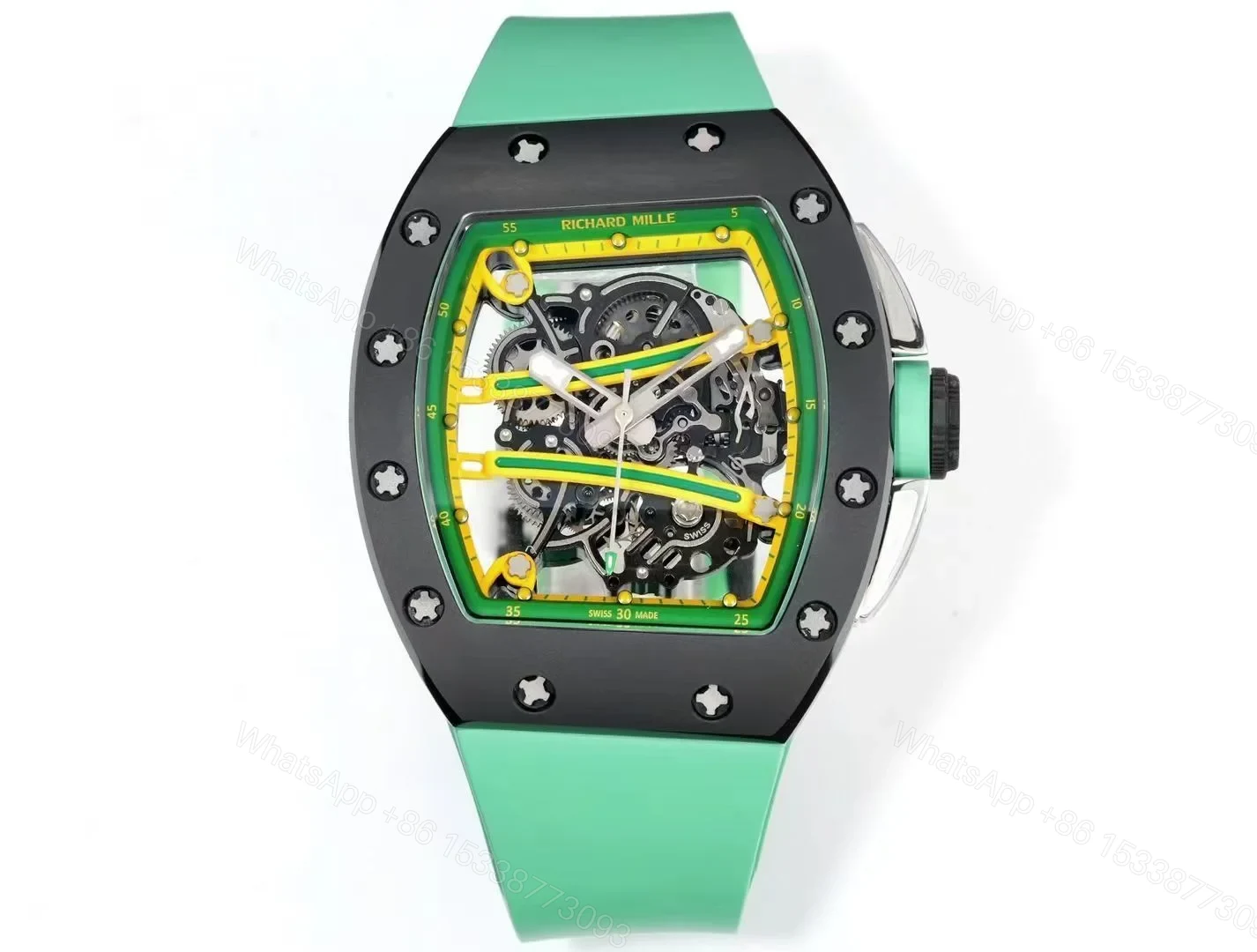 Richard Mille RM61-01 Watch Mint Green Strap TZP-N Zirconia Ceramic NTPT Carbon Fiber Skeleton Dial RMUL2 Manual Winding Movement Sports Edition RM61-01-MGS-TZP-RMUL2 — view 1