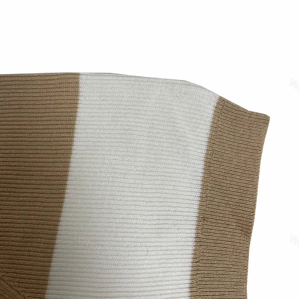 View 6 of Camel & Cream Ribbed Stripe Polo Shirt with Button Placket