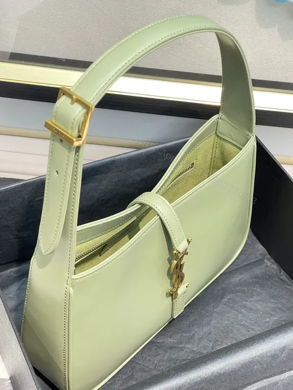 View 7 of Deep Green Leather Rectangular Bag with Gold YSL Logo