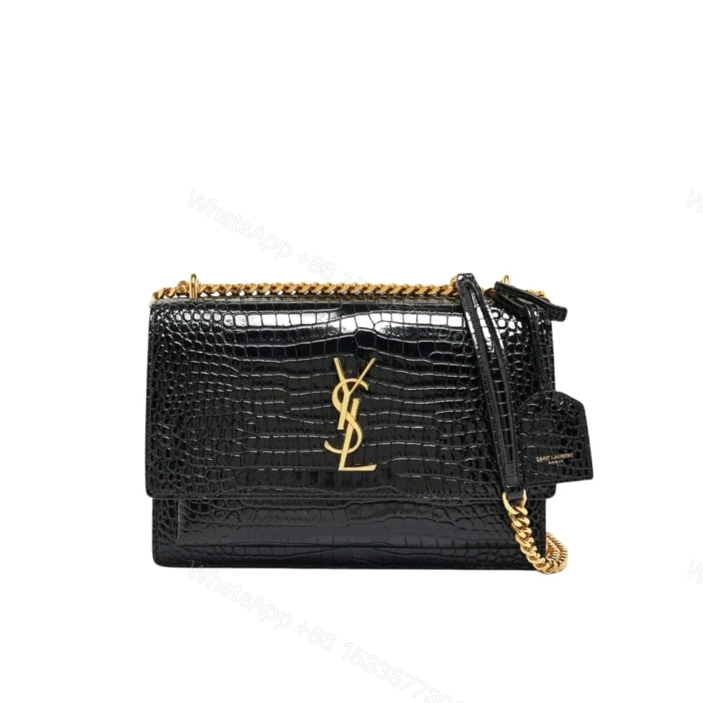 Saint Laurent Sunset Medium Chain Bag In Crocodile-Embossed Black 22Cm 442906DND0J1000 — view 1
