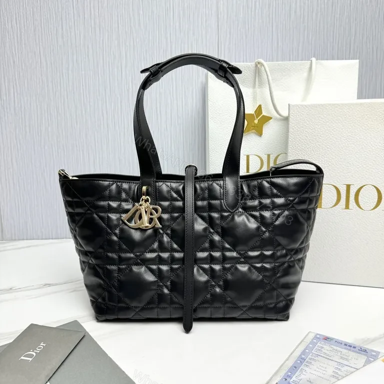 View 4 of Chic Quilted Satchel with Gold Dior Charm - Luxury Bag