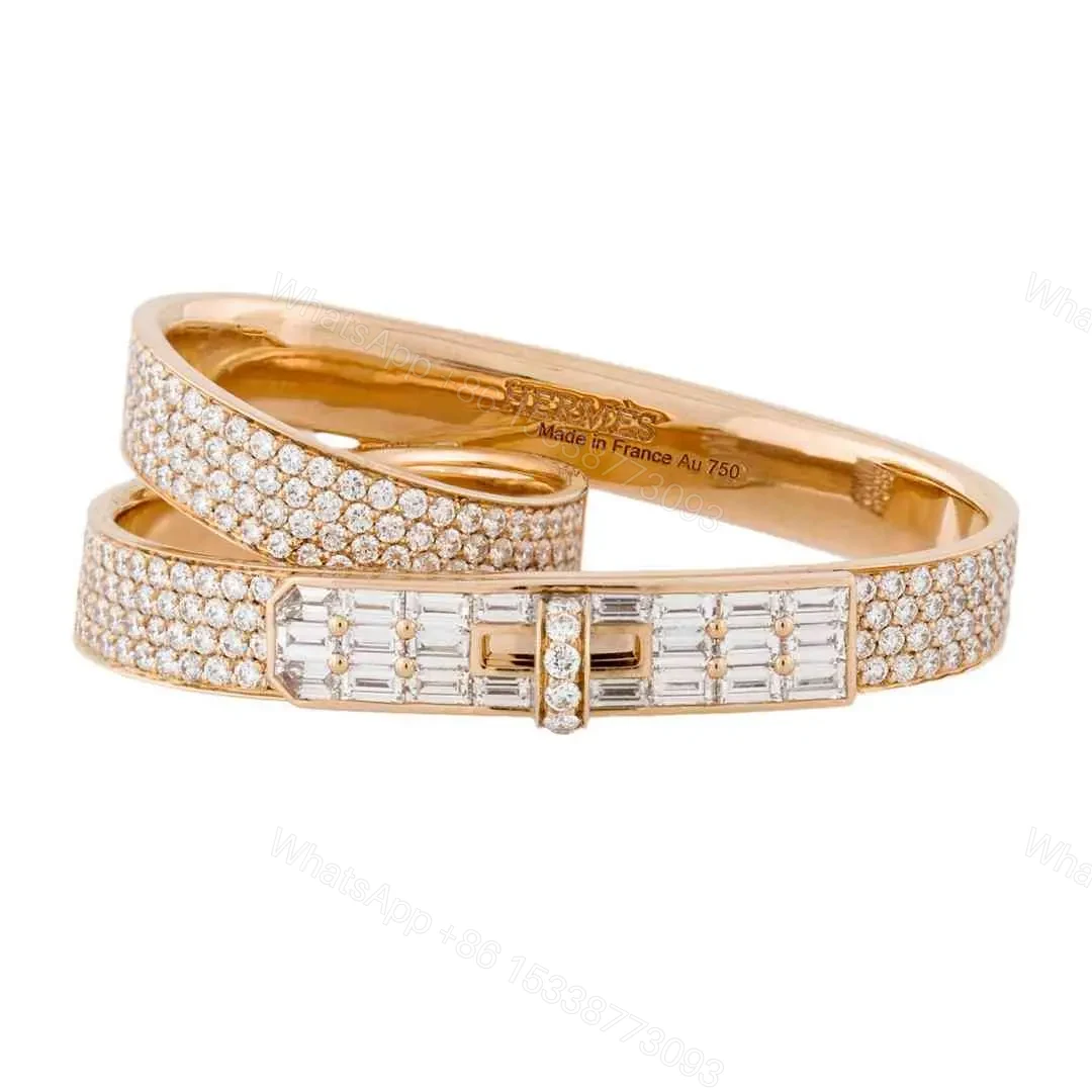 18k Gold Hermes Diamond Kelly Gavroche Double Rings — view 1