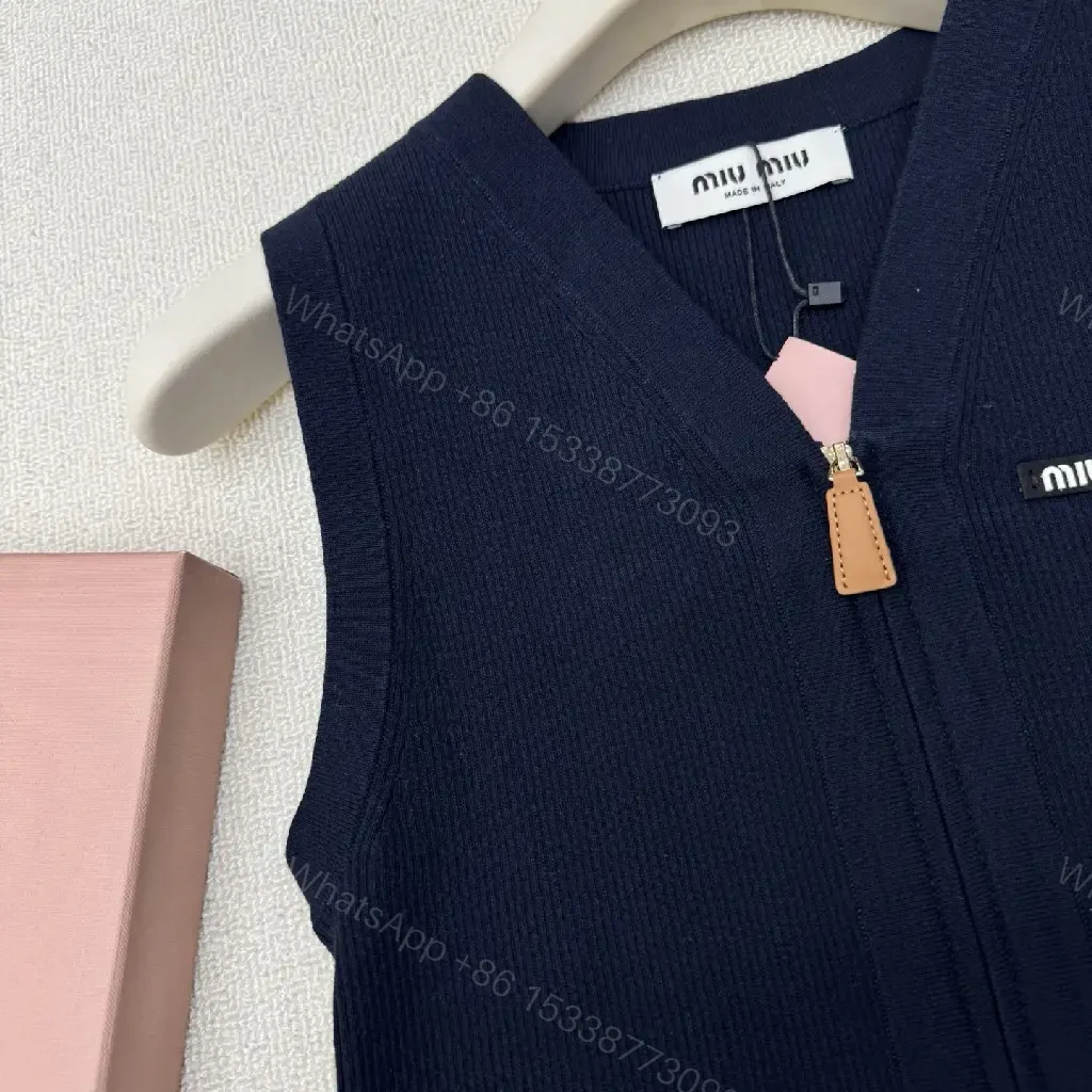 View 3 of Black Velvet Zip Vest with Logo, Miu Miu Style, Simulated Leather Zip Pulls, Vest