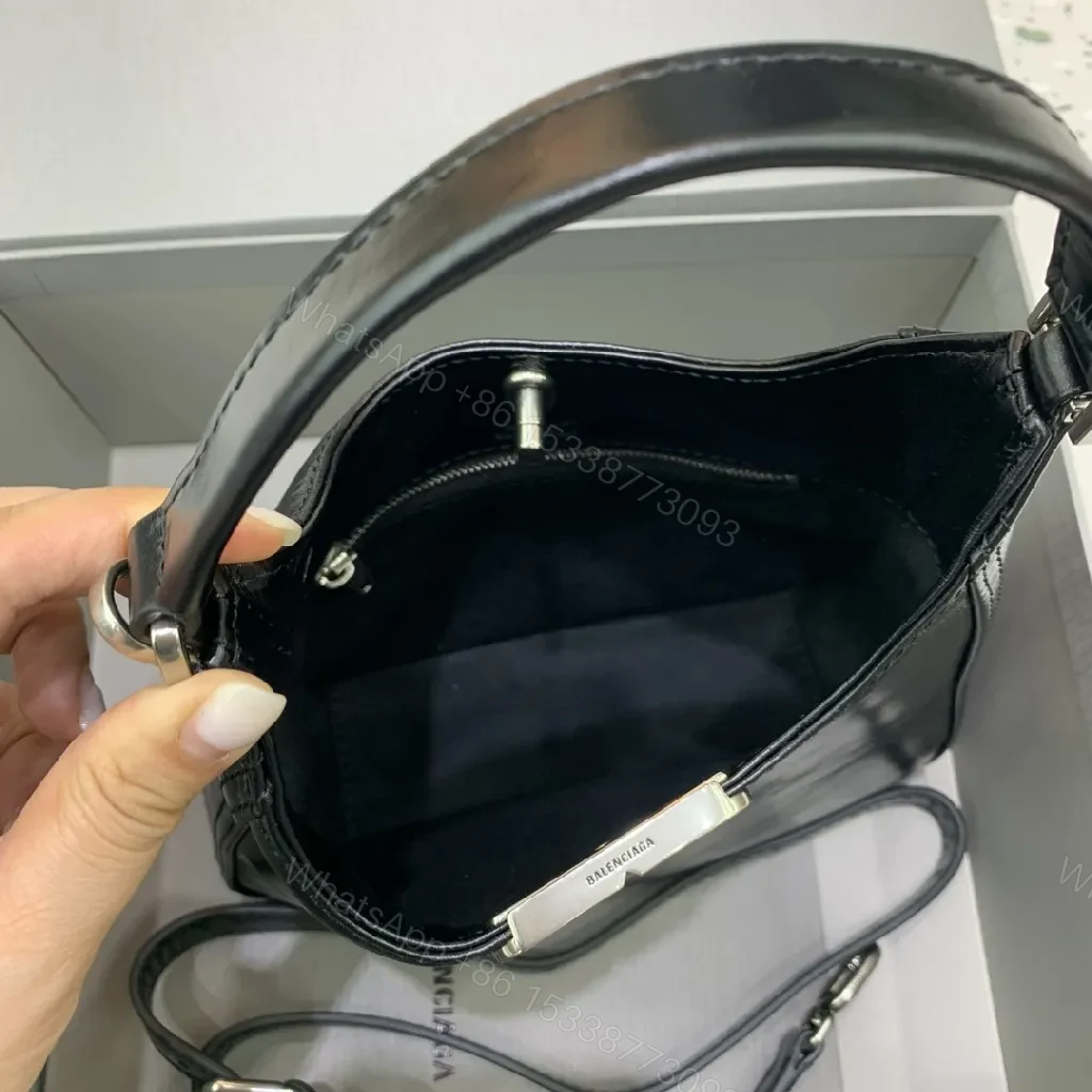 View 5 of Chic Black Leather Mini Bag with Double-B Clasp