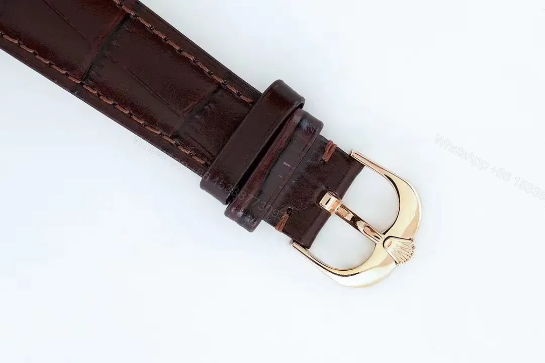 View 8 of Best Rolex Cellini Calendar 50529 replica 39MM White Dial Brown Leather Strap Edition RG-CELLINI-CALENDAR-50529-WHITE-LEATHER