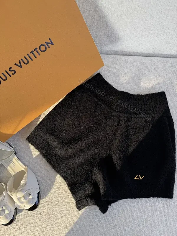 Textured Knit Shorts with Subtle LV Accent - Elevated Comfort — view 1