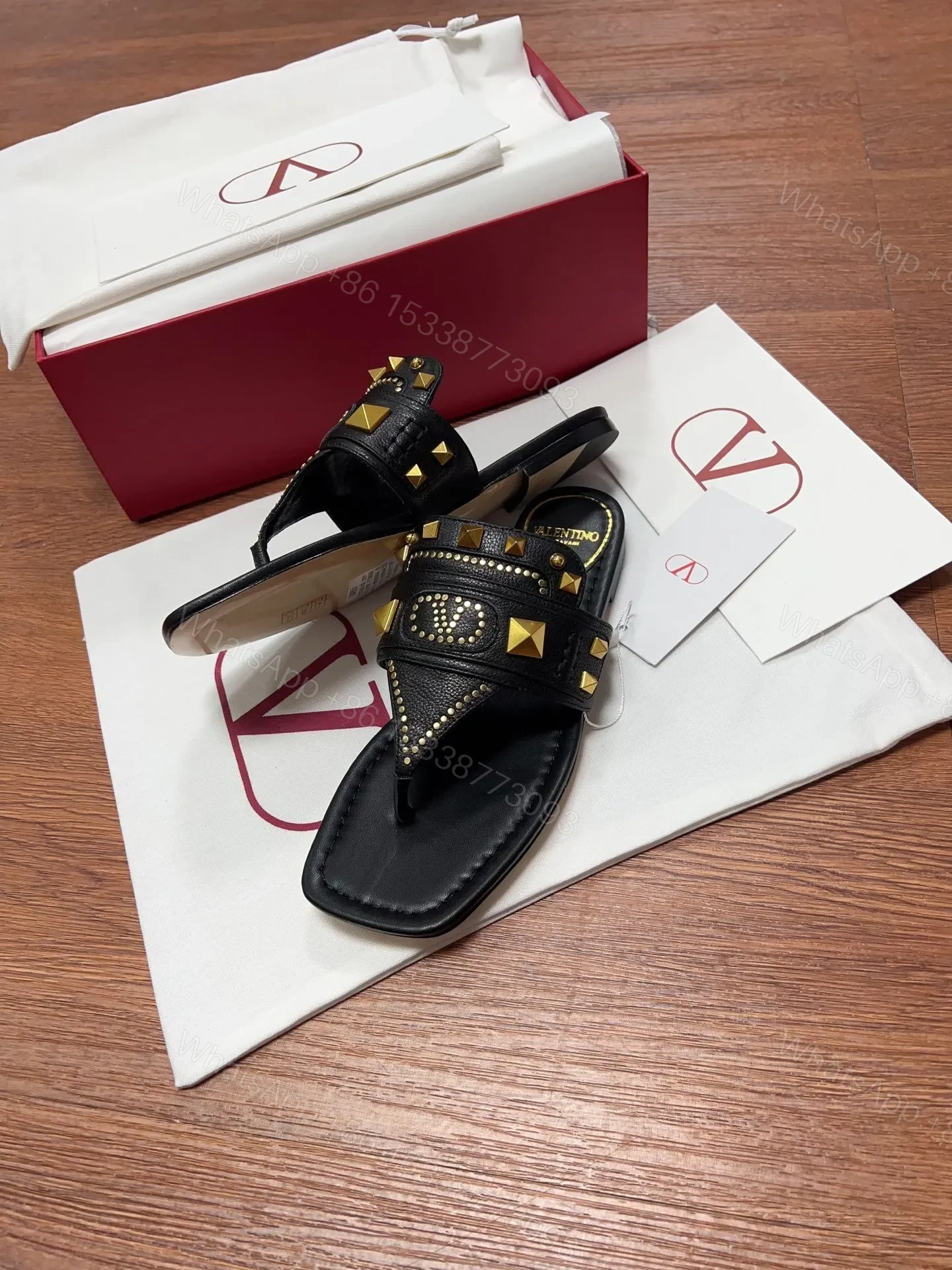 View 4 of Valentino Women Black Leather Studded Flats