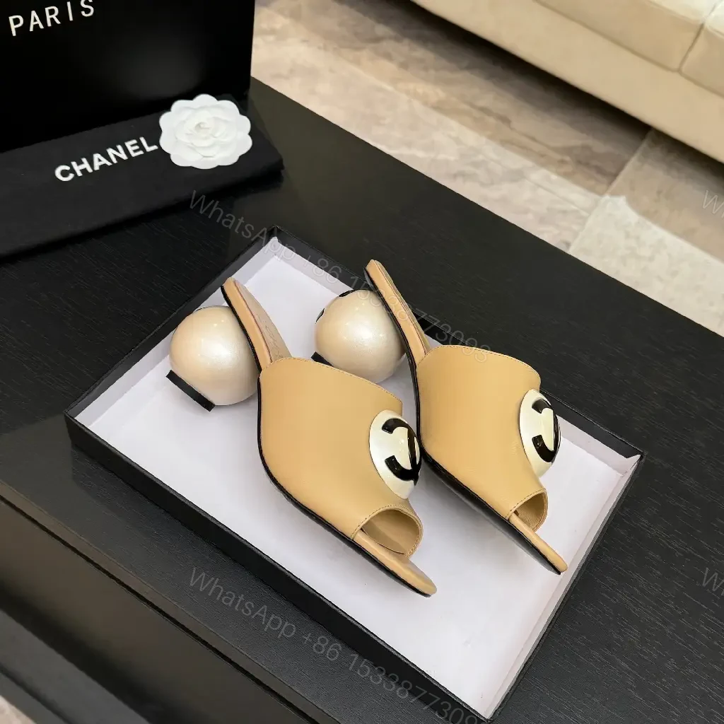 View 5 of Open-Back Logo-Accent Slide Heels: Everyday Luxe Comfort