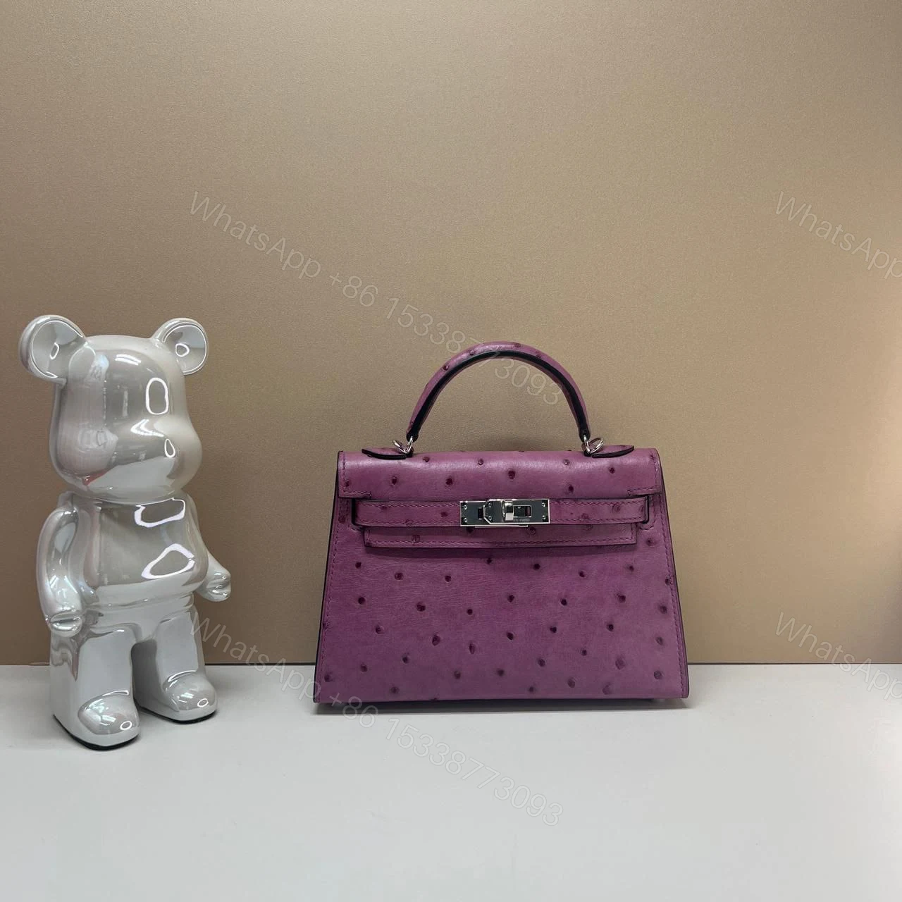 HERMES Ostrich Kelly Mini 20 Violine — view 1
