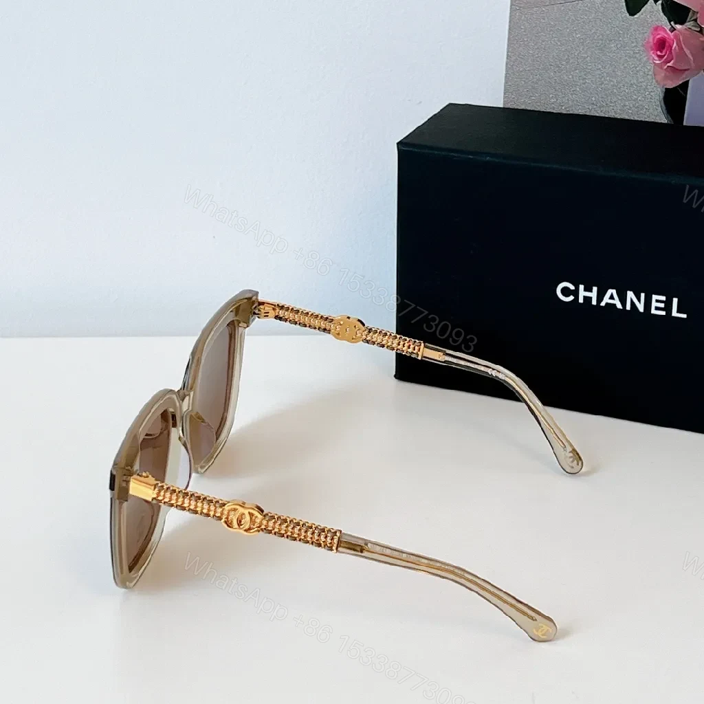 View 2 of Soft Pink Acetate Sunglasses with Gold Chain Temples - Square Silhouette