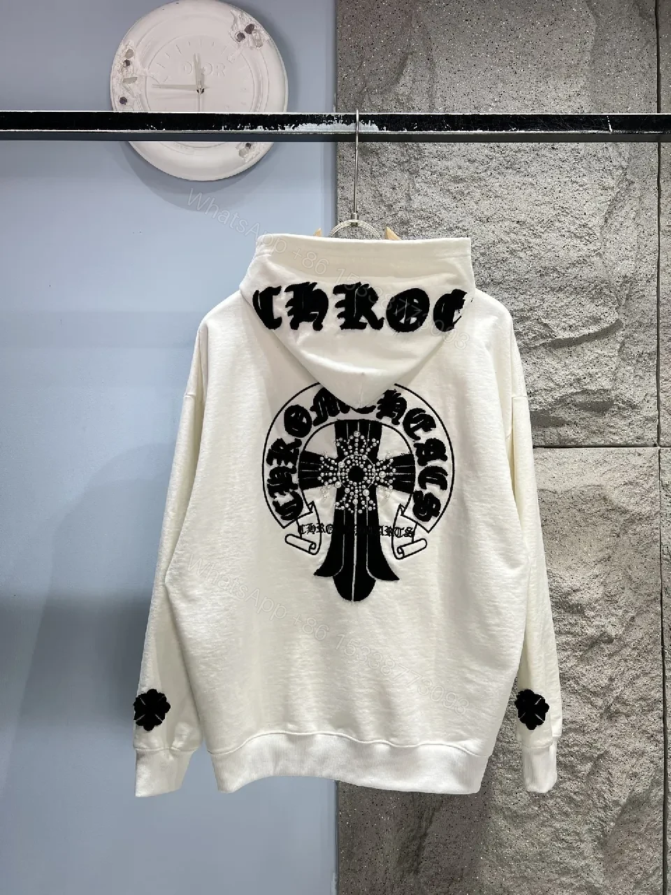 View 10 of Off-White/Vanilla Fleece Hoodie with Minimal Chest Emblem