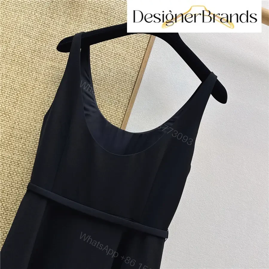 View 9 of Dior Black Mid-Length Lace-Paneled Belted Dress