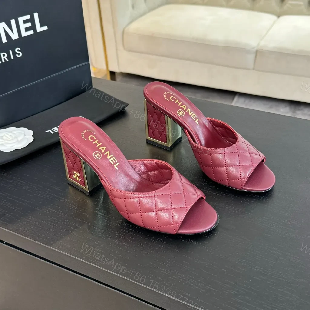 View 9 of Burgundy Quilted Leather Slide with Gold-Accent Comfort Footbed